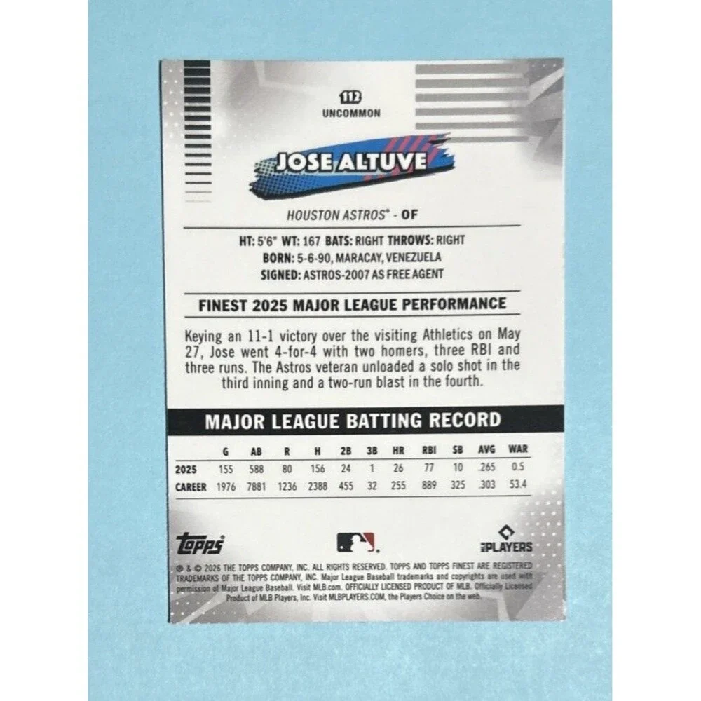 2026 Topps Finest Jose Altuve,Houston Astros 3 cards Mini Diamond #8 and ,#112